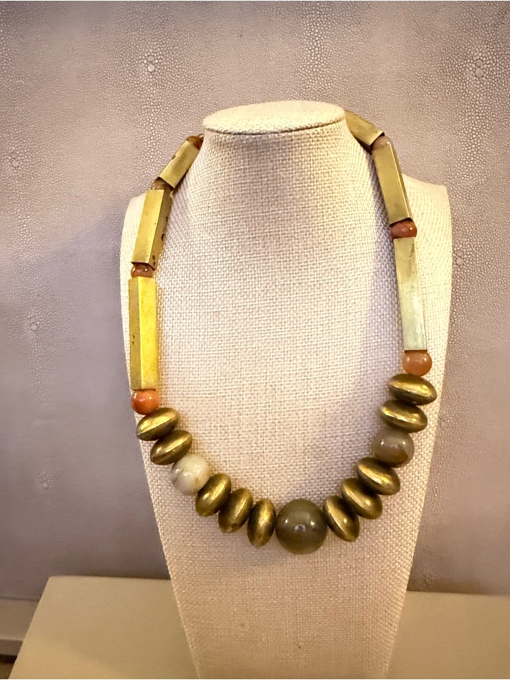 Handmade Brass & Stone Statement Necklace